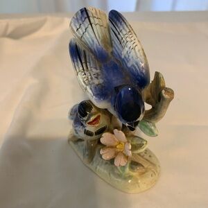 Vintage Blue Bird Momma and Baby. Ceramic made in Japan